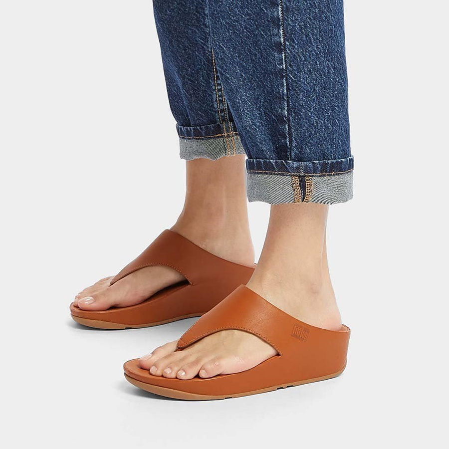 Fitflop SHUV Leather Toe-Post Sandals Light Tan