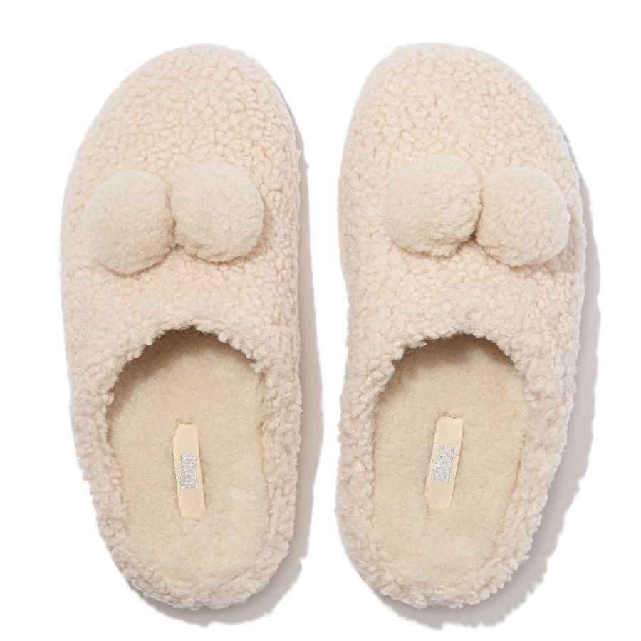 Fitflop SHUV Pom-Pom Shearling Clog Slippers Ivory