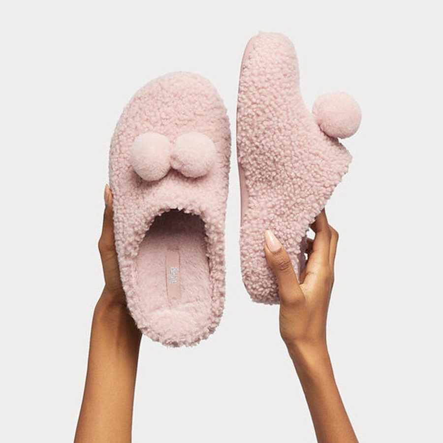 Fitflop SHUV Pom-Pom Shearling Clog Slippers Soft Pink