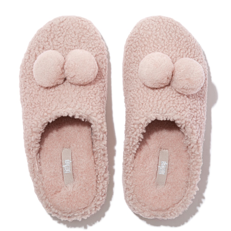 Fitflop SHUV Pom-Pom Shearling Clog Slippers Soft Pink