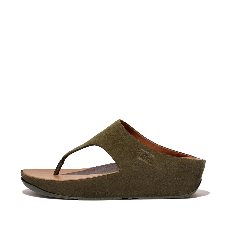 Fitflop SHUV Suede Toe-Post Sandals Mossy