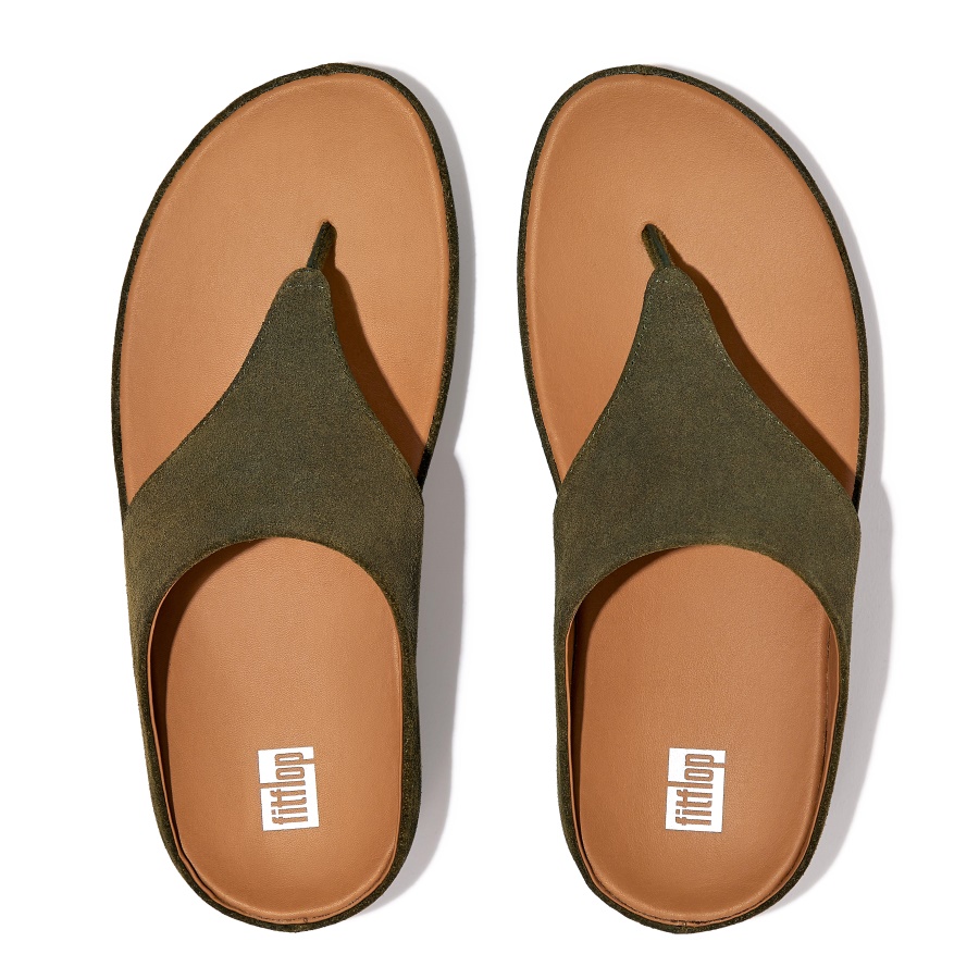 Fitflop SHUV Suede Toe-Post Sandals Mossy