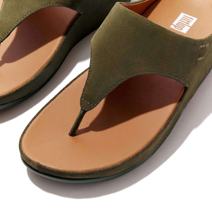 Fitflop SHUV Suede Toe-Post Sandals Mossy