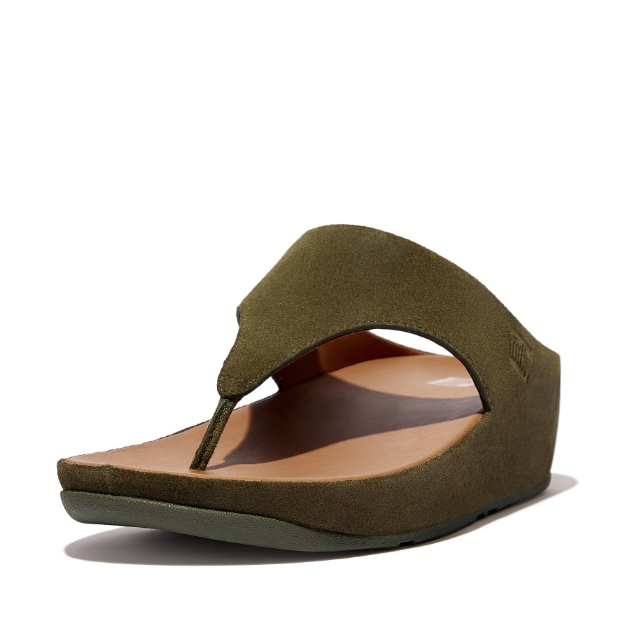 Fitflop SHUV Suede Toe-Post Sandals Mossy