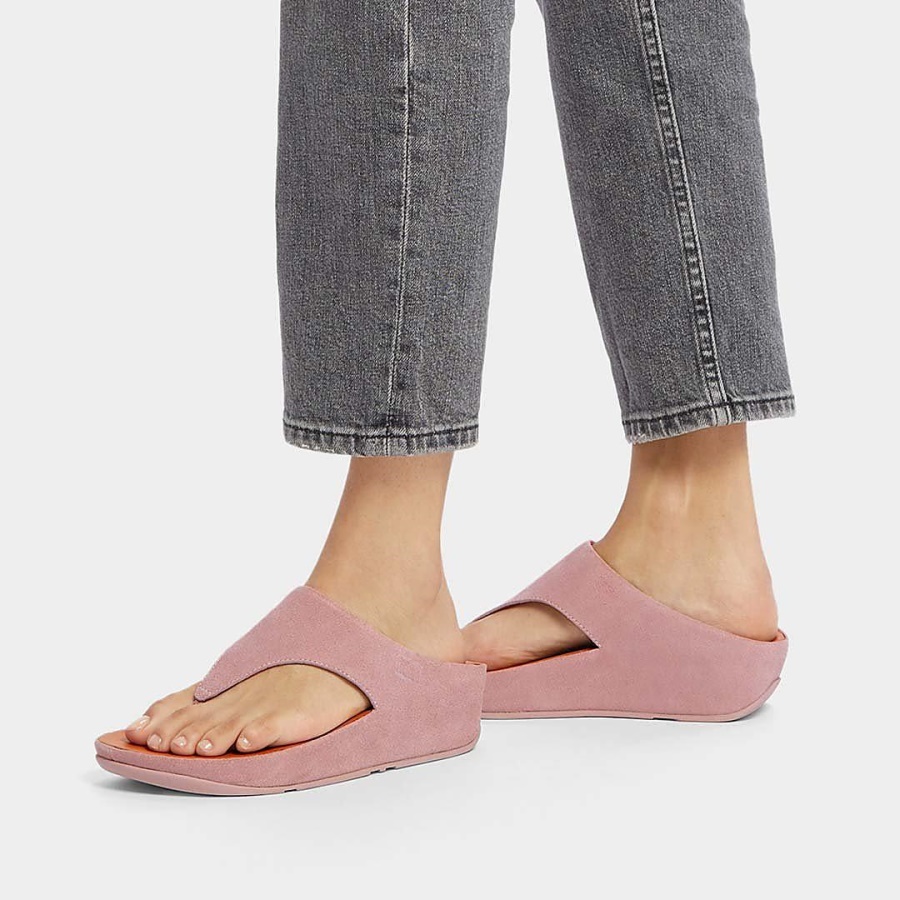 Fitflop SHUV Suede Toe-Post Sandals Pink Sky