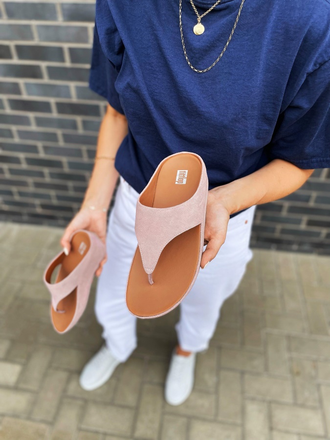 Fitflop SHUV Suede Toe-Post Sandals Pink Sky