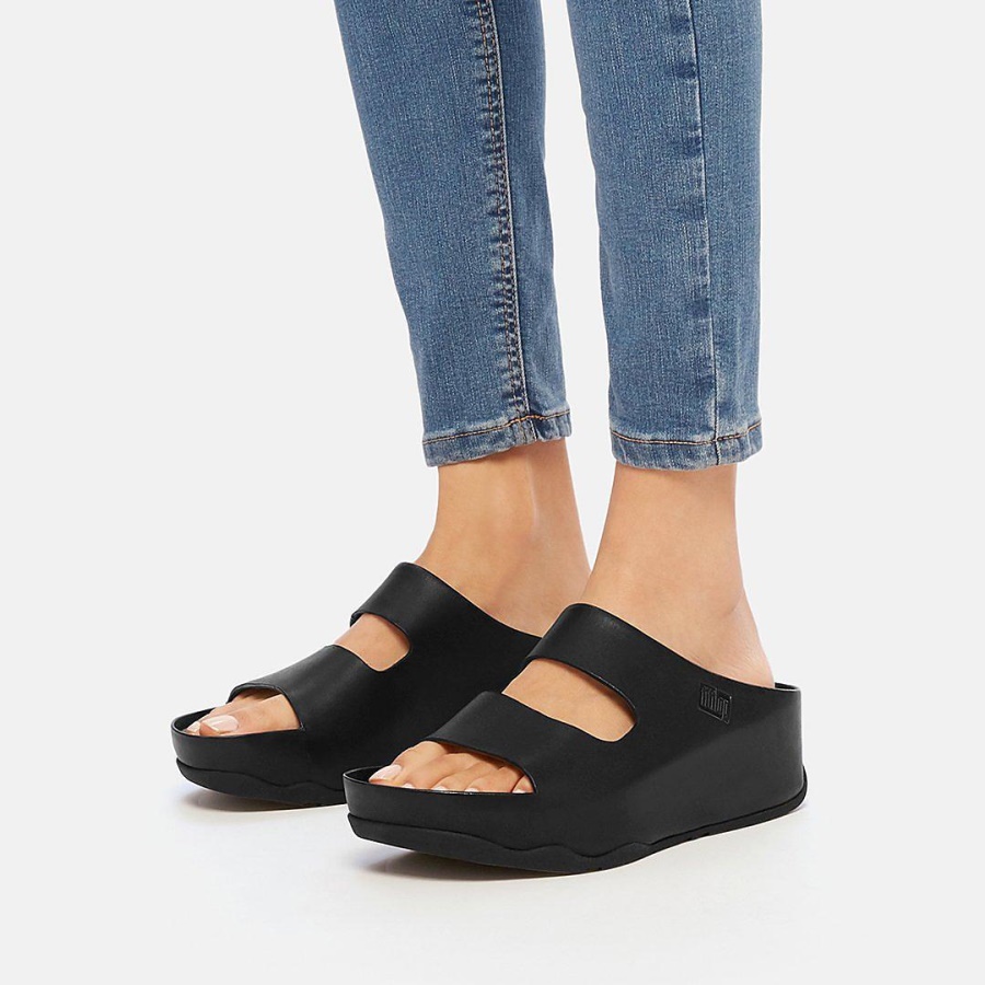 Fitflop SHUV Two-Bar Leather Slides All Black