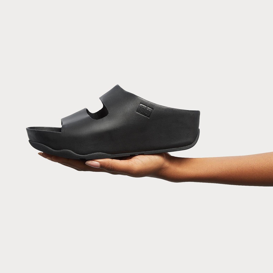 Fitflop SHUV Two-Bar Leather Slides All Black