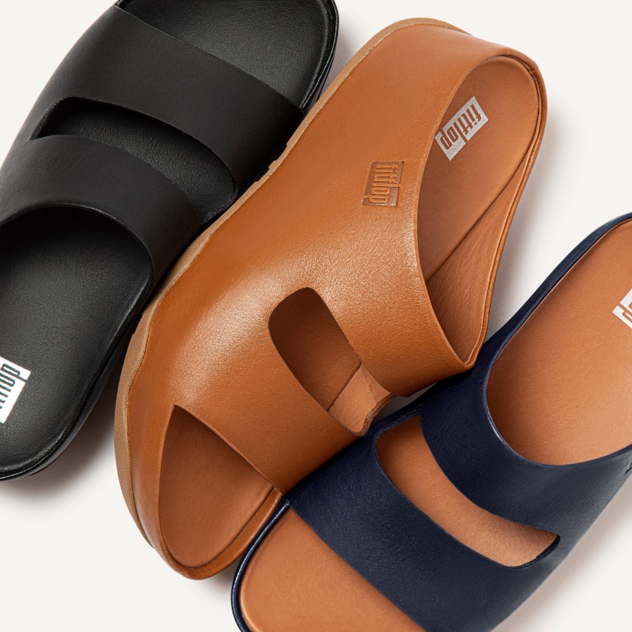 Fitflop SHUV Two-Bar Leather Slides Light Tan