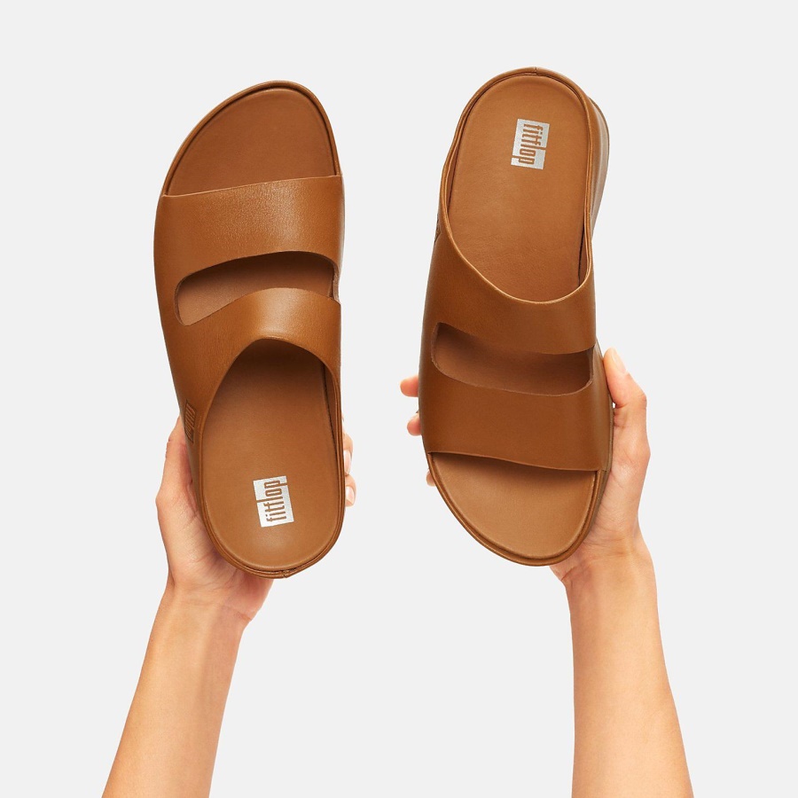 Fitflop SHUV Two-Bar Leather Slides Light Tan