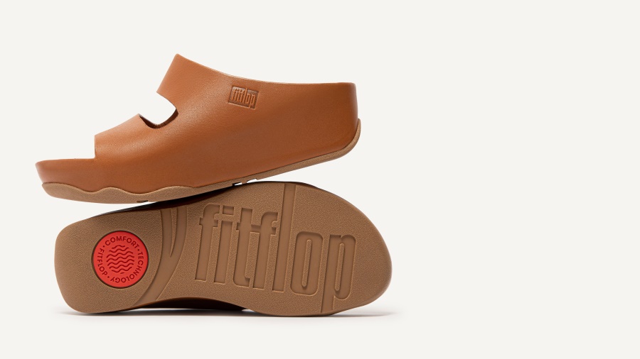 Fitflop SHUV Two-Bar Leather Slides Light Tan