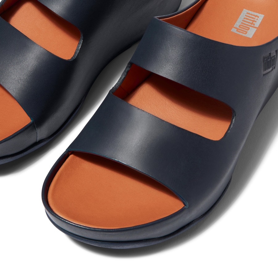 Fitflop SHUV Two-Bar Leather Slides Midnight Navy