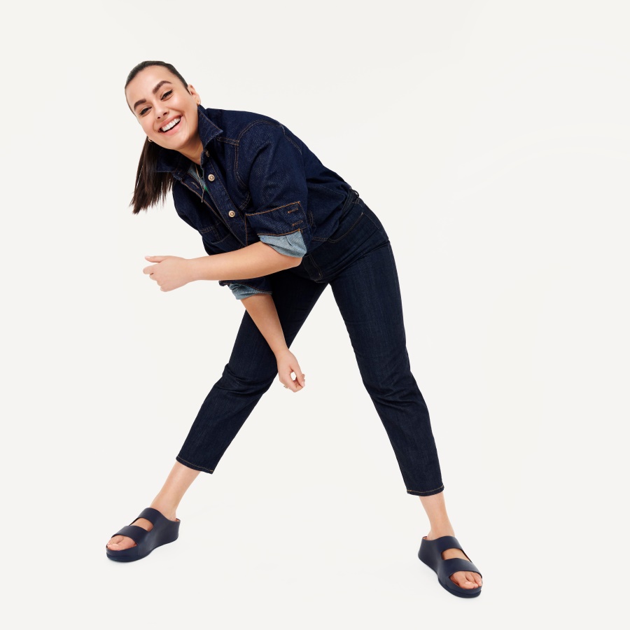 Fitflop SHUV Two-Bar Leather Slides Midnight Navy