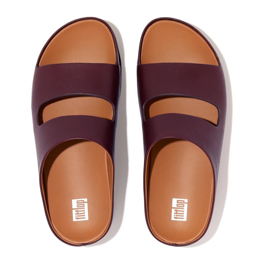 Fitflop SHUV Two-Bar Leather Slides Plummy