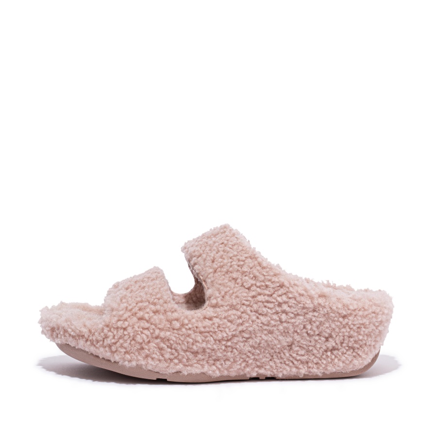 Fitflop SHUV Two-Bar Shearling Slides Soft Pink