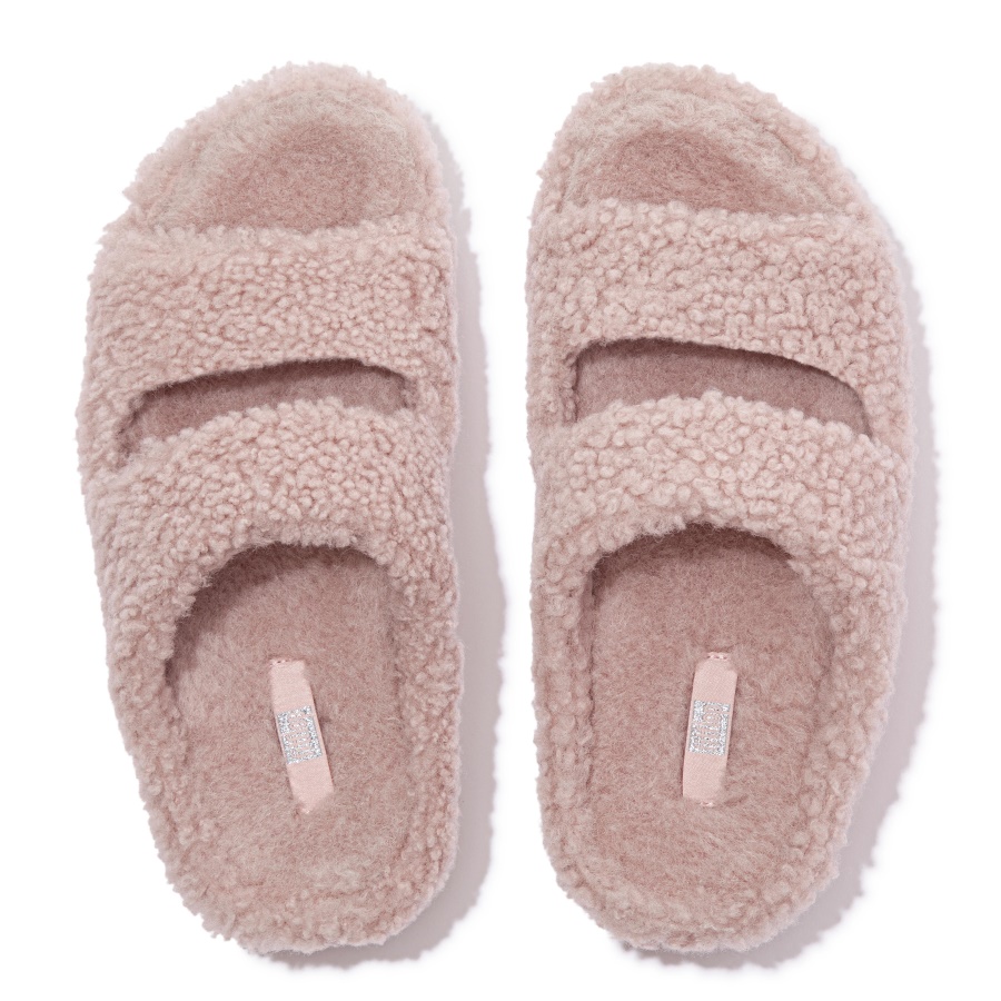 Fitflop SHUV Two-Bar Shearling Slides Soft Pink