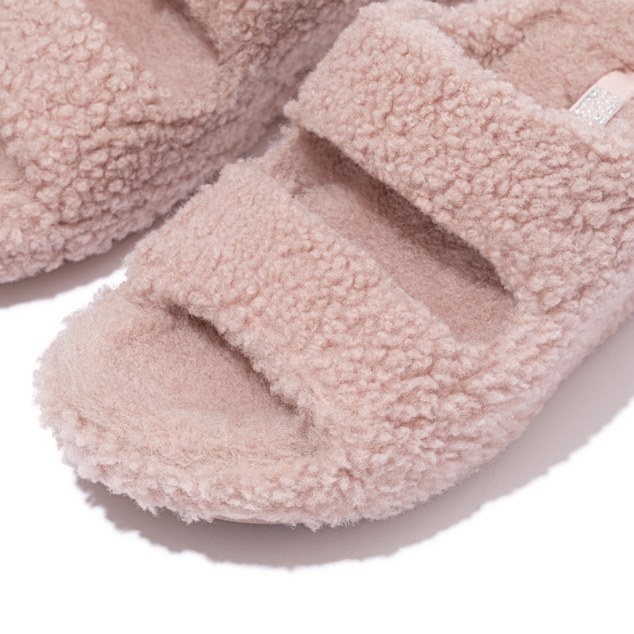 Fitflop SHUV Two-Bar Shearling Slides Soft Pink