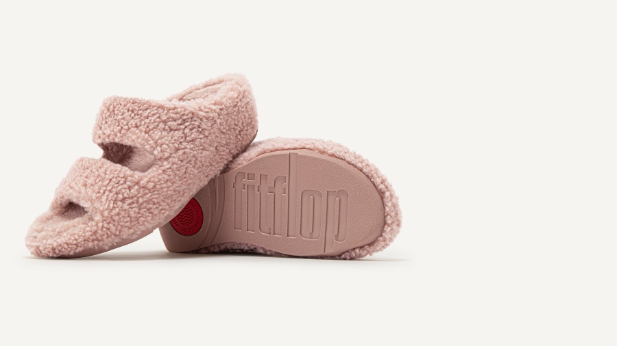 Fitflop SHUV Two-Bar Shearling Slides Soft Pink