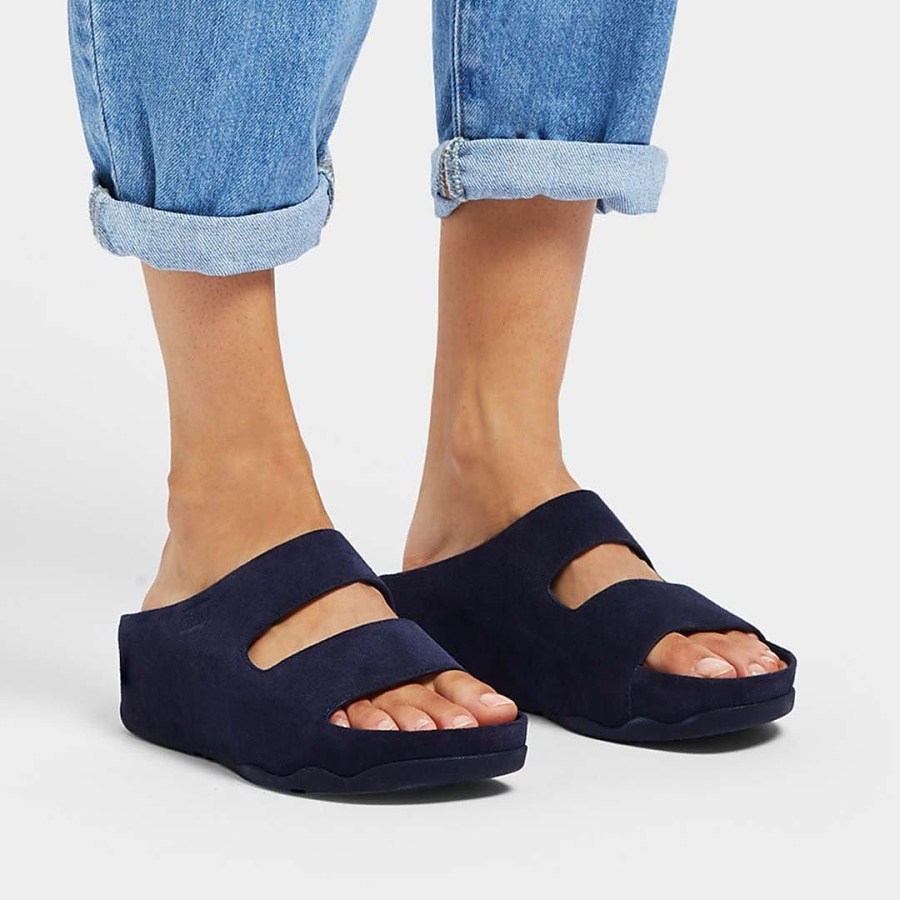 Fitflop SHUV Two-Bar Suede Slides Midnight Navy