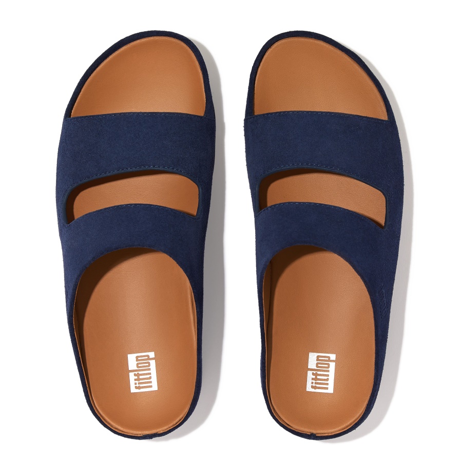 Fitflop SHUV Two-Bar Suede Slides Midnight Navy