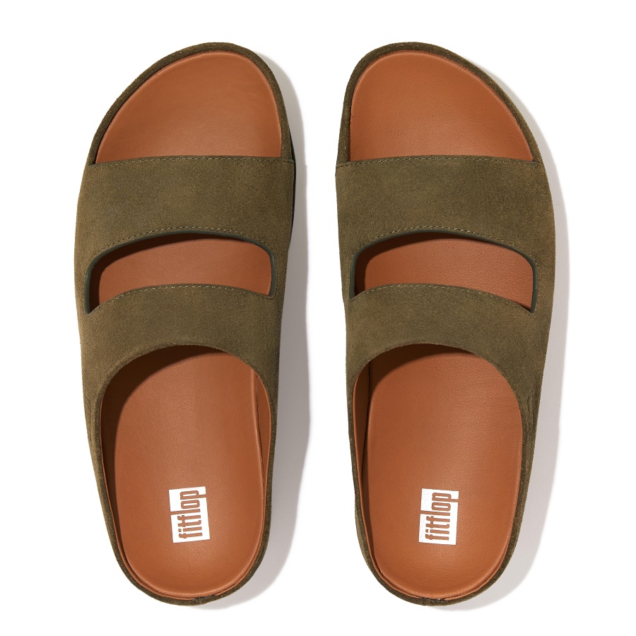 Fitflop SHUV Two-Bar Suede Slides Mossy