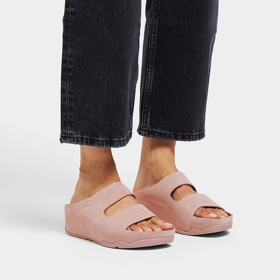 Fitflop SHUV Two-Bar Suede Slides Pink Sky