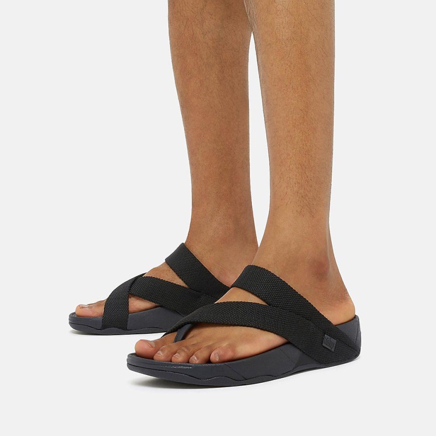 Fitflop SLING Mens Weave Toe-Post Sandals Black