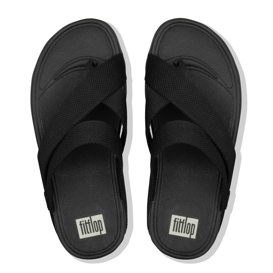 Fitflop SLING Mens Weave Toe-Post Sandals Black