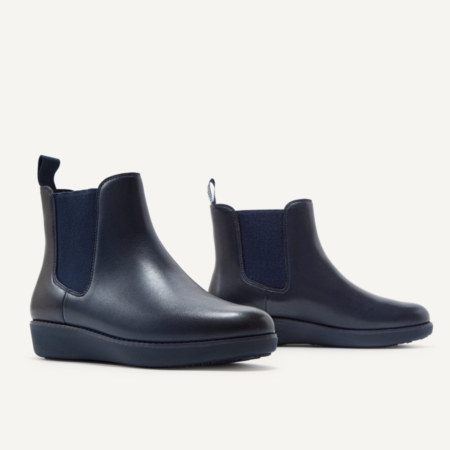 Fitflop SUMI Waterproof Leather Chelsea Boots Midnight Navy