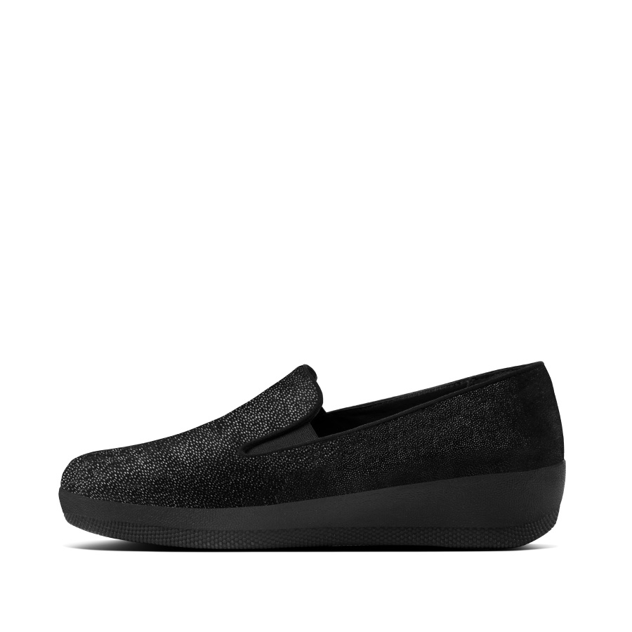 Fitflop SUPERSKATE Glitter-Dot Suede Loafers All Black