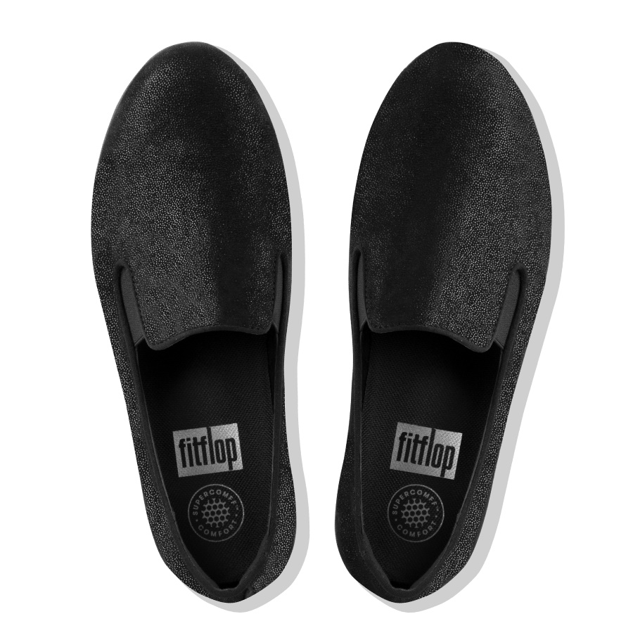 Fitflop SUPERSKATE Glitter-Dot Suede Loafers All Black