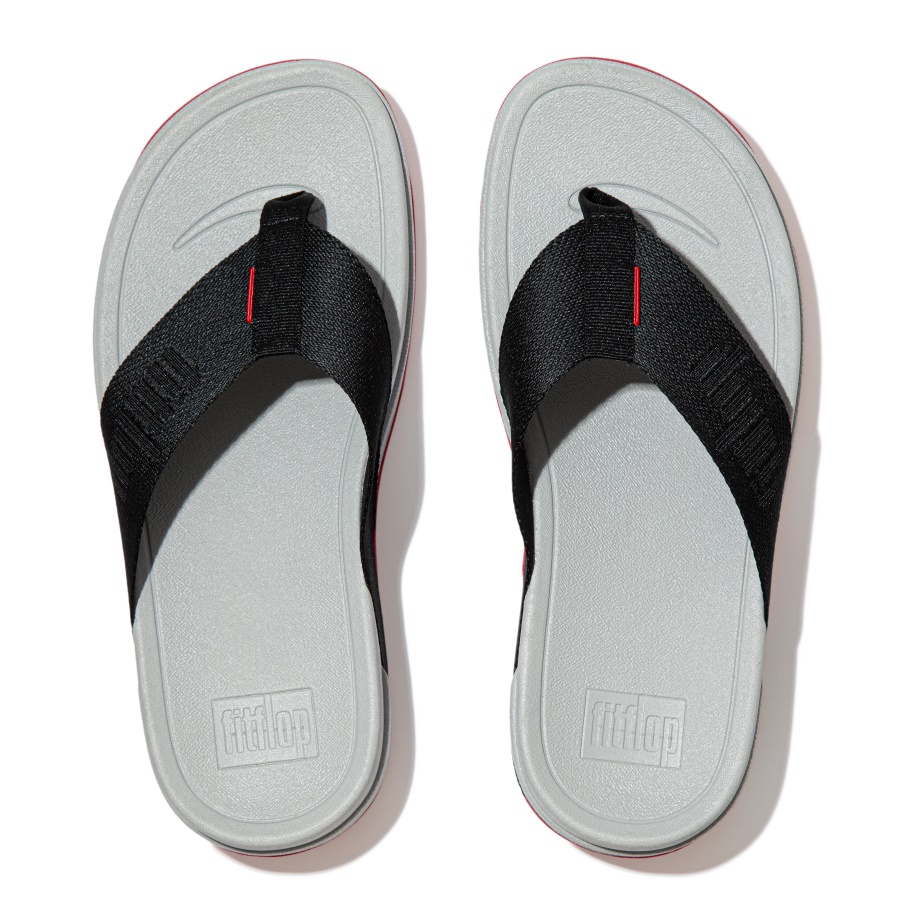 Fitflop SURFA Woven-Logo Toe-Post Sandals Black