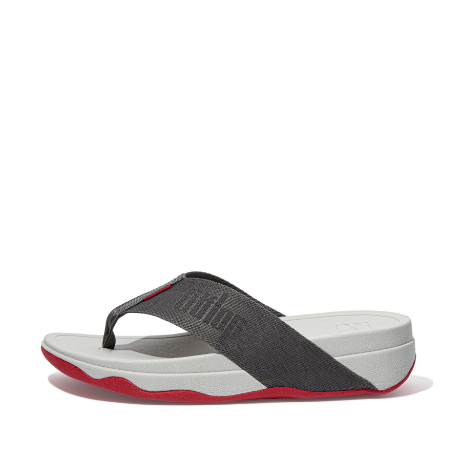 Fitflop SURFA Woven-Logo Toe-Post Sandals Pewter Grey