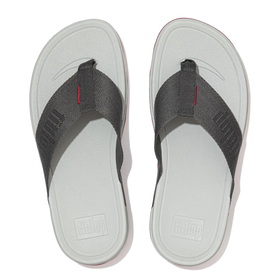 Fitflop SURFA Woven-Logo Toe-Post Sandals Pewter Grey