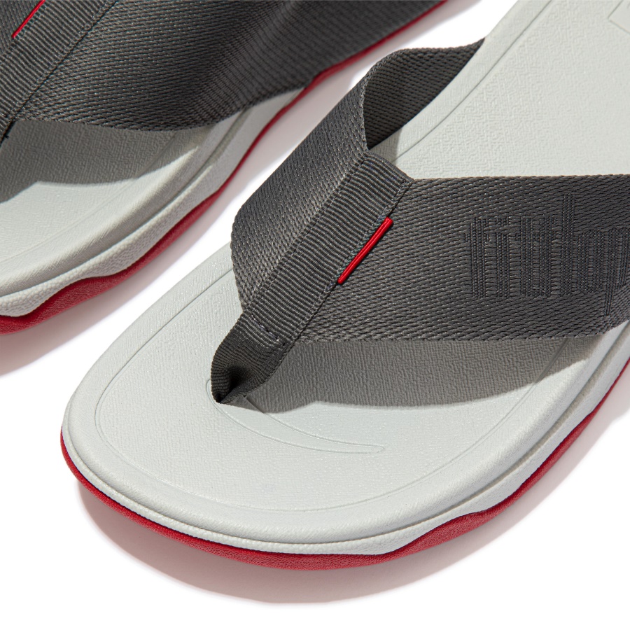 Fitflop SURFA Woven-Logo Toe-Post Sandals Pewter Grey