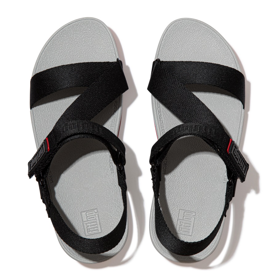 Fitflop SURFA Woven-Logo Z-Strap Sandals Black