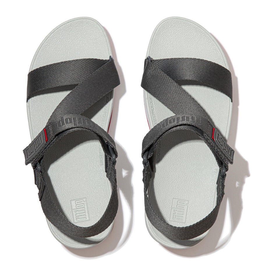 Fitflop SURFA Woven-Logo Z-Strap Sandals Pewter Grey