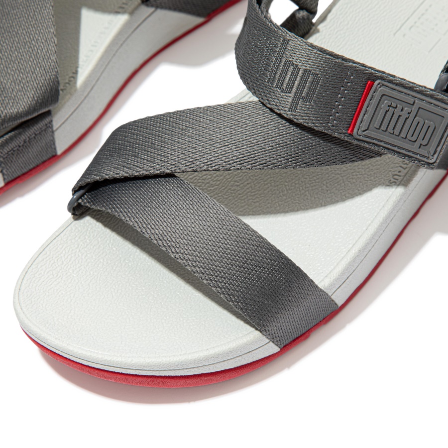 Fitflop SURFA Woven-Logo Z-Strap Sandals Pewter Grey