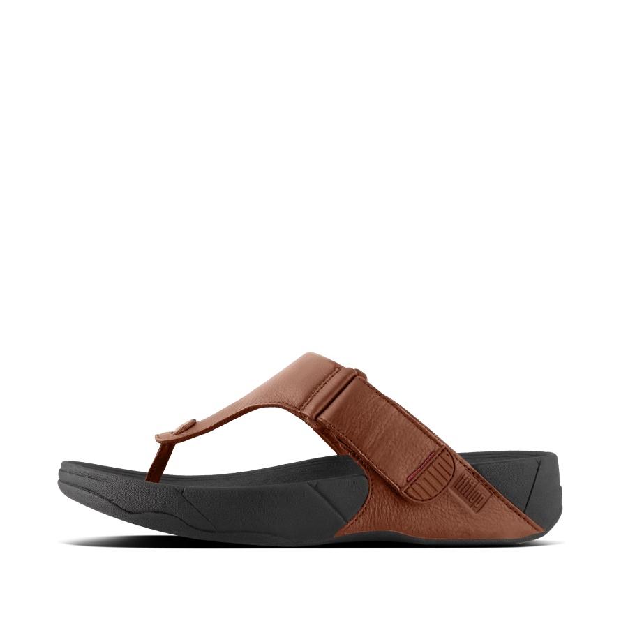 Fitflop TRAKK II Mens Leather Flip-Flops Dark Tan