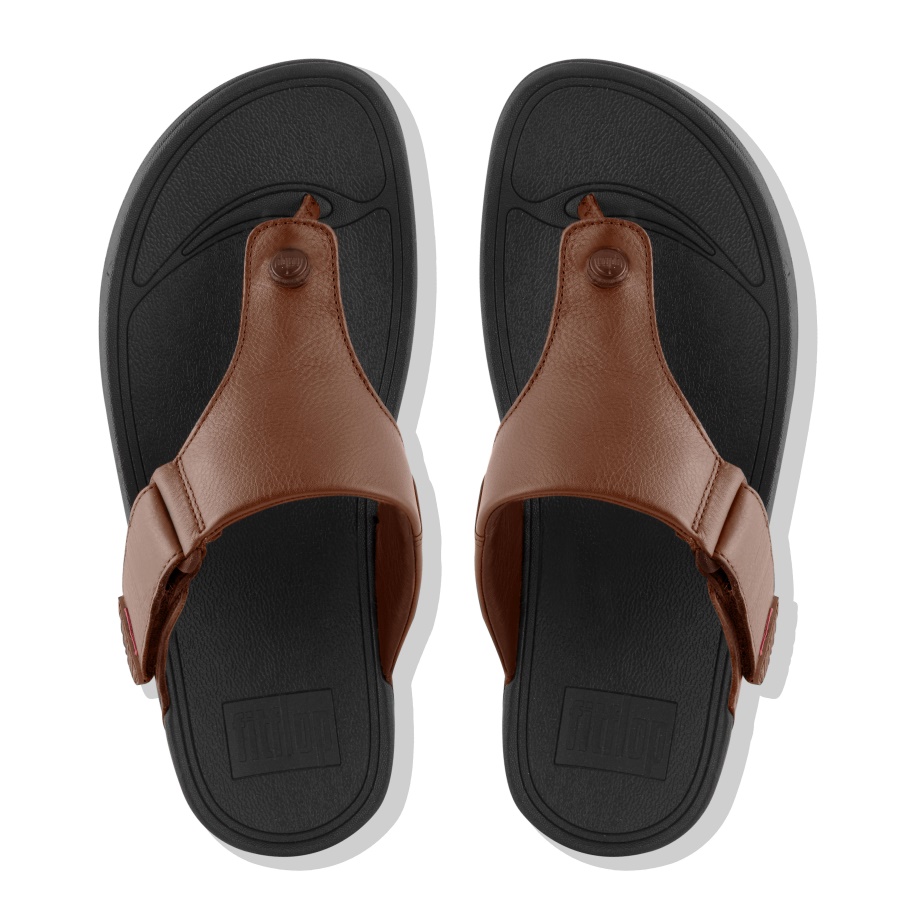 Fitflop TRAKK II Mens Leather Flip-Flops Dark Tan