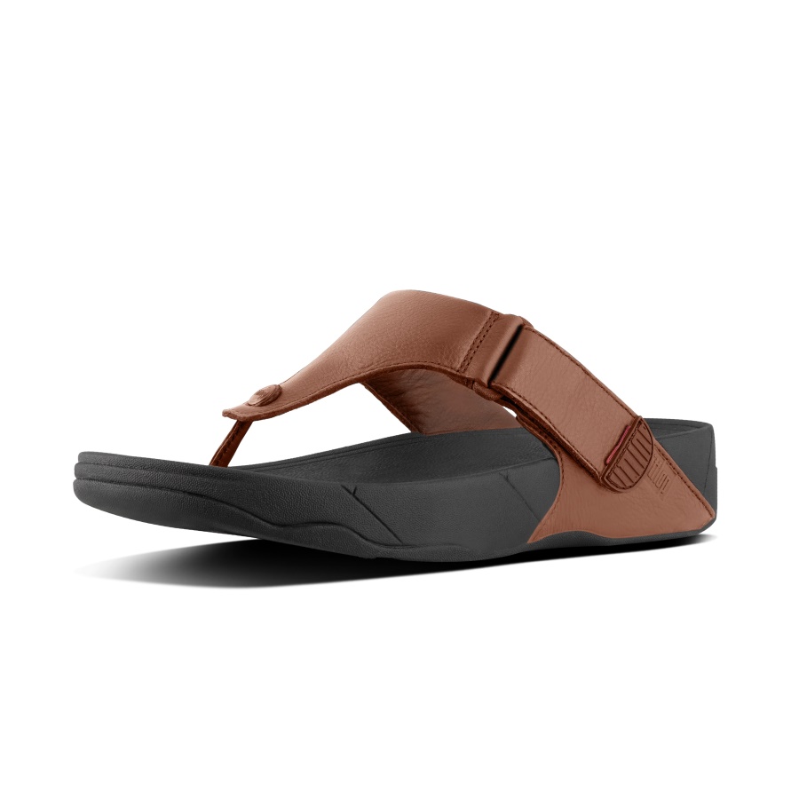 Fitflop TRAKK II Mens Leather Flip-Flops Dark Tan