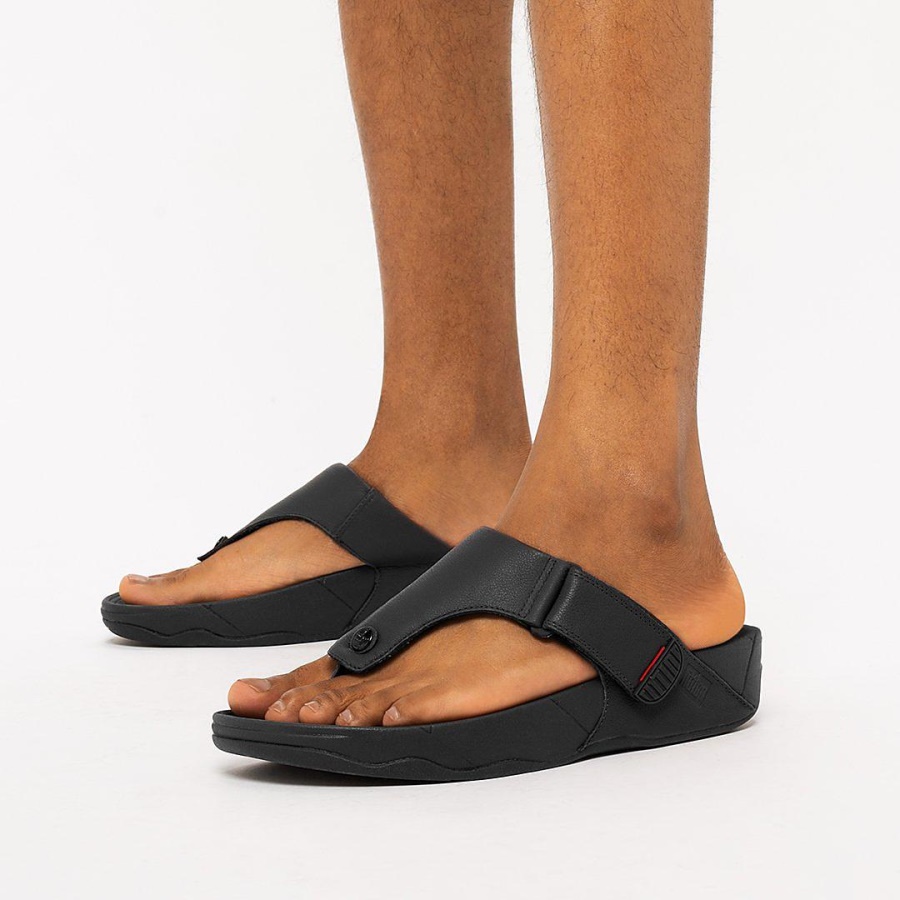 Fitflop TRAKK II Mens Leather Toe-Post Sandals All Black