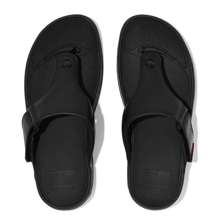 Fitflop TRAKK II Mens Leather Toe-Post Sandals All Black