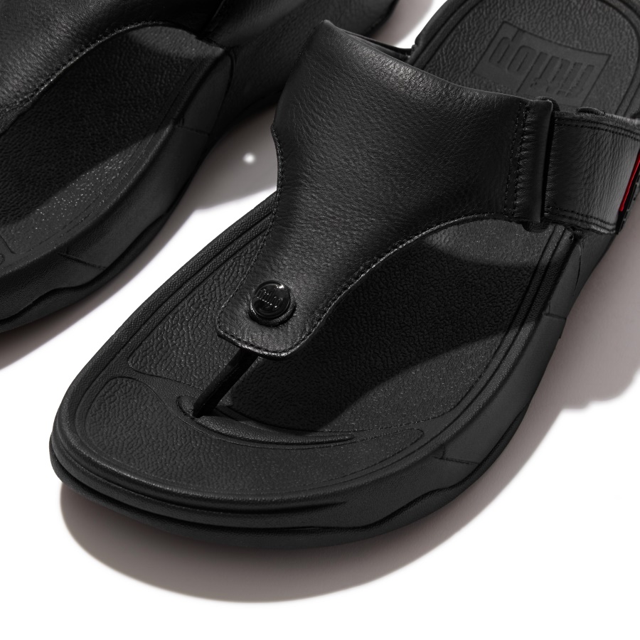 Fitflop TRAKK II Mens Leather Toe-Post Sandals All Black