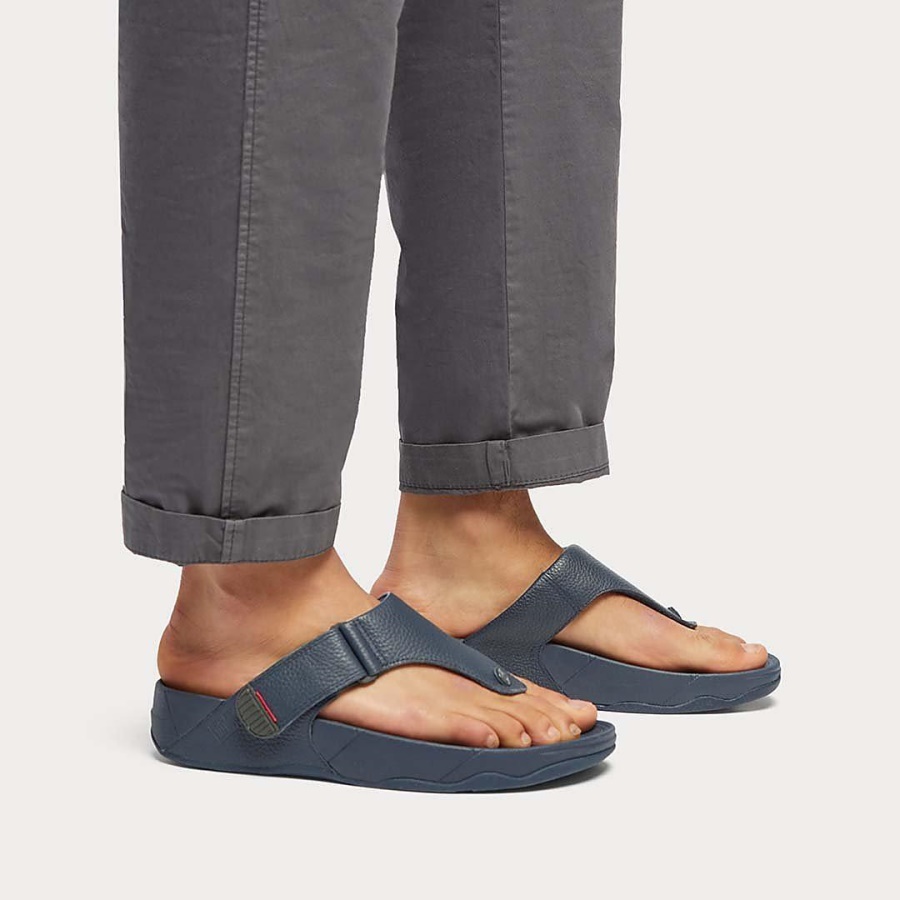 Fitflop TRAKK II Mens Leather Toe-Post Sandals Navy