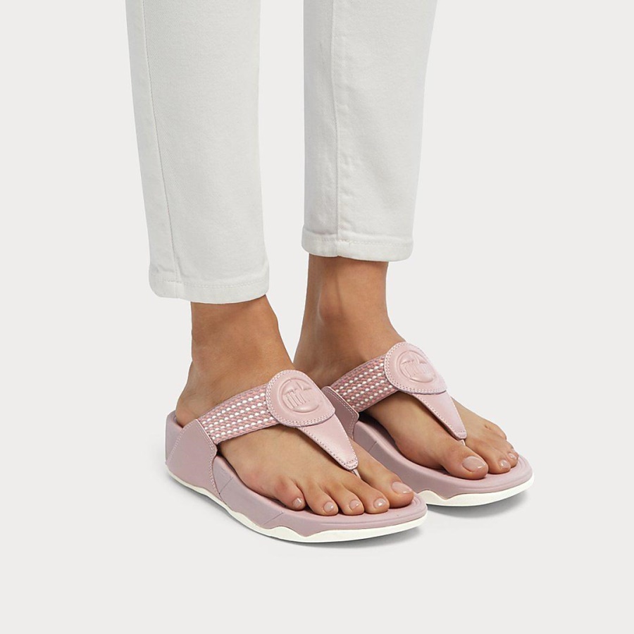 Fitflop WALKSTAR Finestripe Toe-Post Sandals Pink Sky Mix