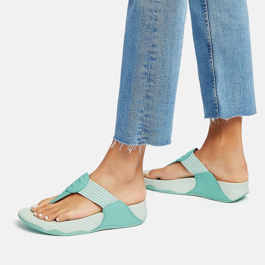 Fitflop WALKSTAR Finestripe Toe-Post Sandals Sea Foam Green