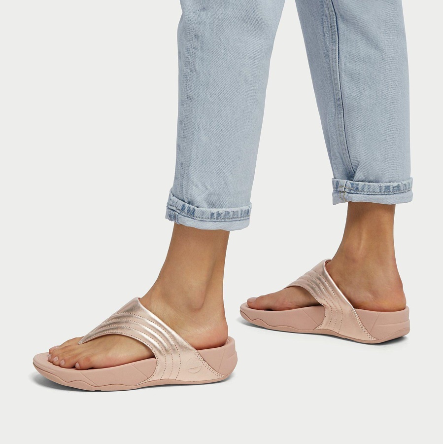 Fitflop WALKSTAR Leather Toe-Post Sandals Rose Gold