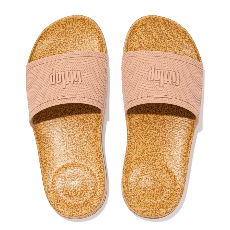 Fitflop iQUSHION Cork-Print Slides Beige