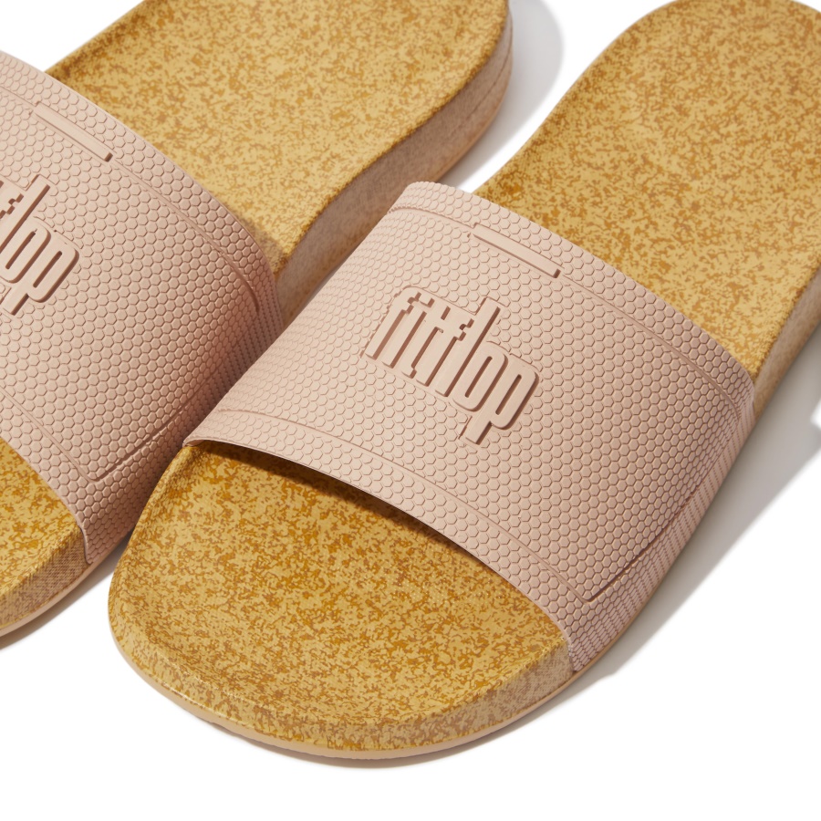 Fitflop iQUSHION Cork-Print Slides Beige